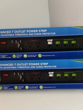 (2 Pack) Sunbeam 7 Outlet Power Strip W/ Adjustable Threshold & Surge Protector